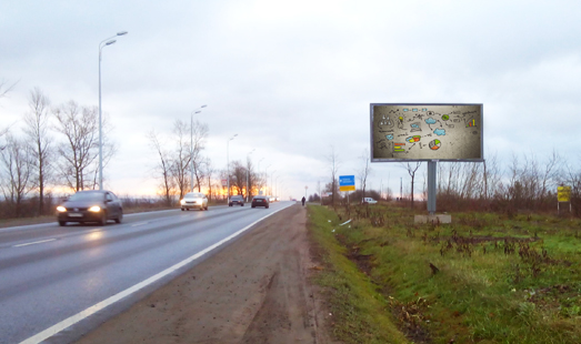 реклама на щите на Петербургском ш., перед поворотом на Кокколевскую ул.