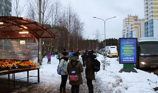 реклама на сити-форматах на м-не Южный, ул. Невская, д. 9, автобусная остановка, пешеходный переход, сторона Б
