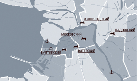 Схема расположения вокзалов в Санкт-Петербурге