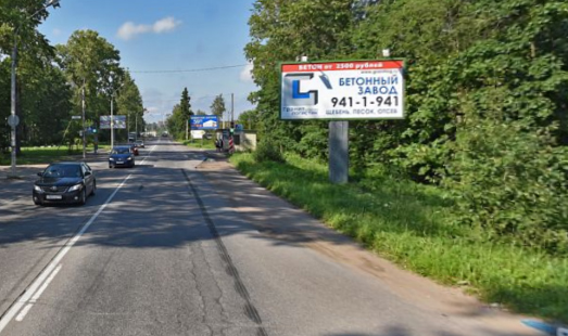 Щит на Токсовском шоссе, 9 км 100 м; п. Кузьмолово, светофор, cторона А - из СПб