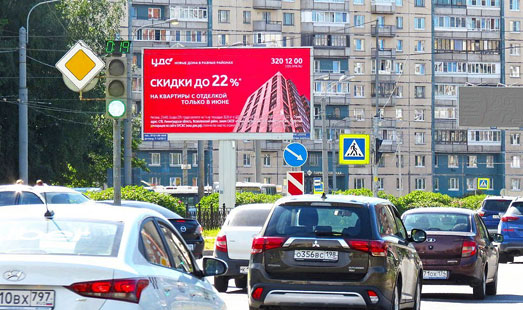 реклама на цифровом билборде на пр. Королева, 28 / Маршала Новикова ул.; Сторона А (от Коломяжского пр.)
