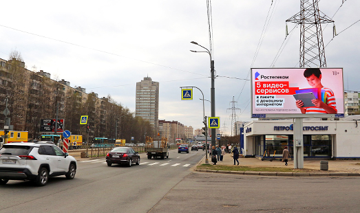 реклама на цифровом билборде на проспекте Испытателей; Серебристый бульвар, д. 22, к. 1; cторона А (от Коломяжского проспекта)