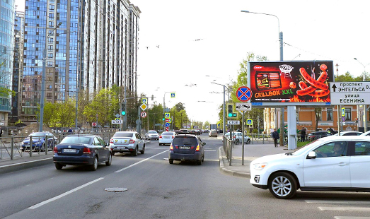 Реклама на цифровом билборде на проспекте Тореза, д. 87; улица Есенина; cторона А (из центра)