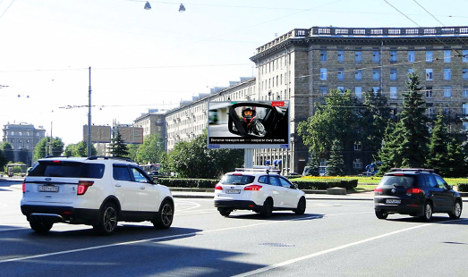 Реклама на цифровом билборде в Санкт-Петербурге на Комсомольской пл. / пр. Стачек, 74, напротив; cторона А (из центра)